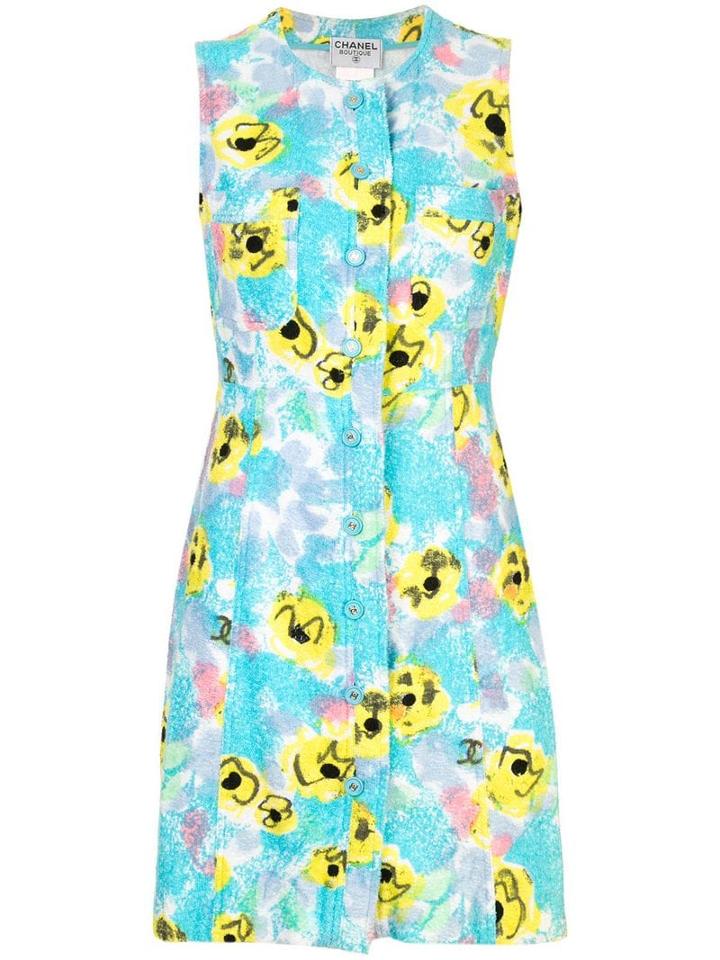 Chanel Pre-owned Floral Print Dress - Blue