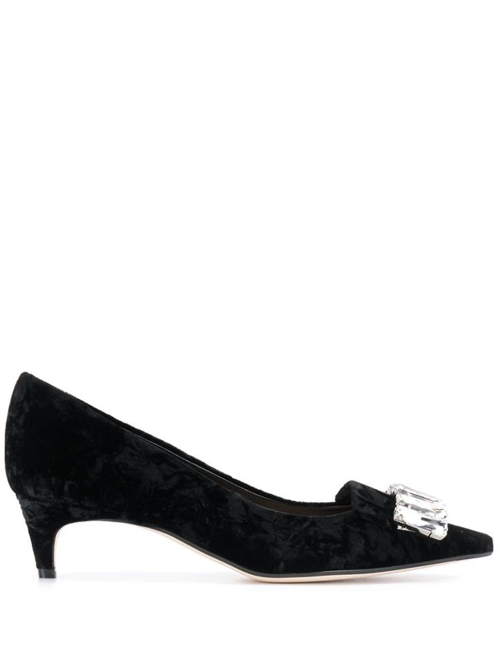 Sergio Rossi Crystal-embellished Velvet Pumps - Black