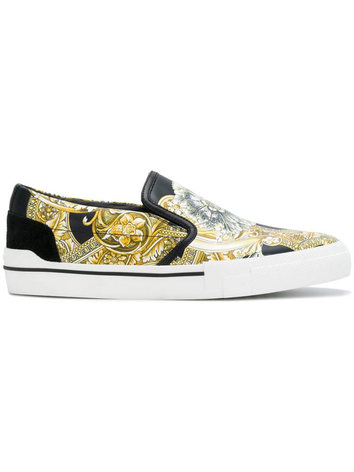 Versace Baroque Printed Slip-on Sneakers - Yellow & Orange