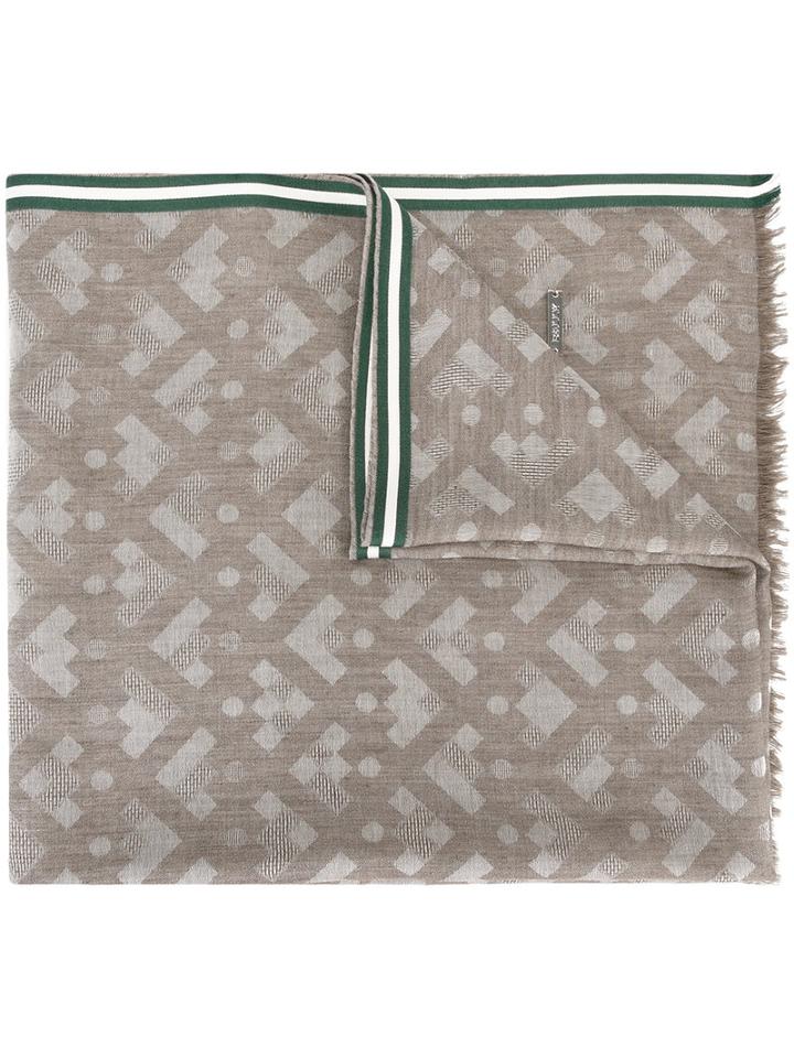 Bally Geometric Pattern Scarf, Adult Unisex, Grey, Silk/cotton/cashmere