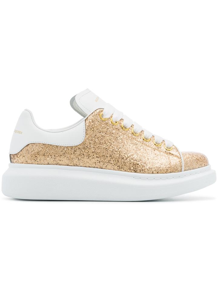 Alexander Mcqueen Gold Oversized Leather Glitter Sneakers - White