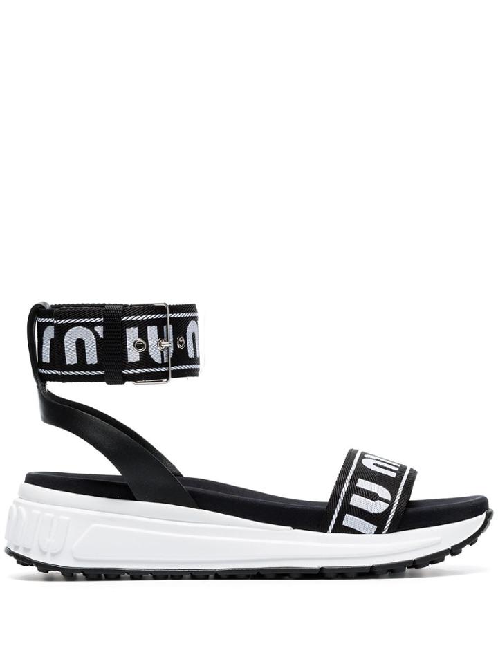 Miu Miu Logo Print Strap Sandals - Black