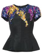 Oscar De La Renta Floral Sequinned Peplum Top - Black