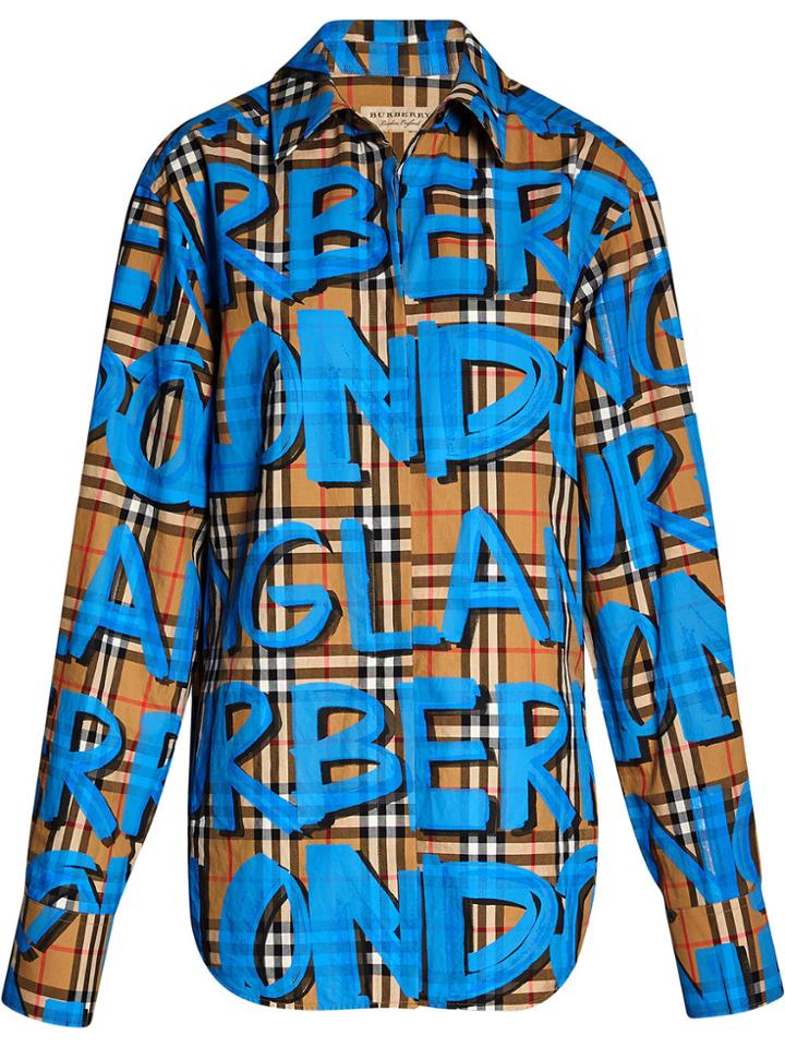 Burberry Graffiti Print Vintage Check Cotton Shirt - Nude & Neutrals
