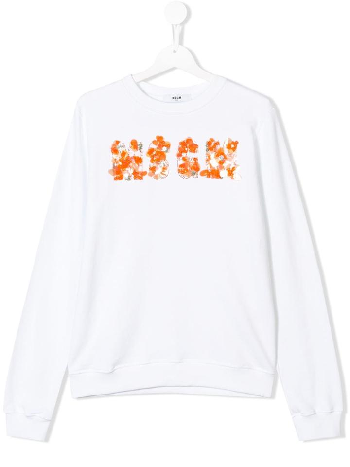 Msgm Kids Floral-print Logo Sweatshirt - White