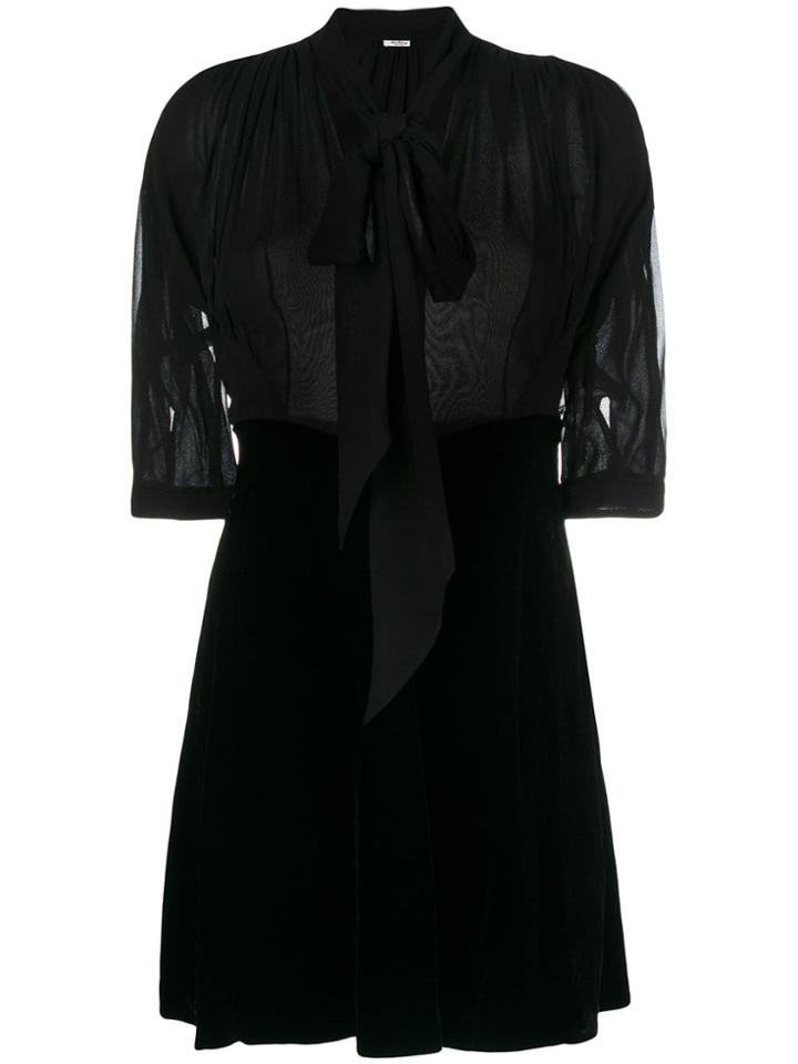 Miu Miu Sheer Top Tie Neck Dress - Black