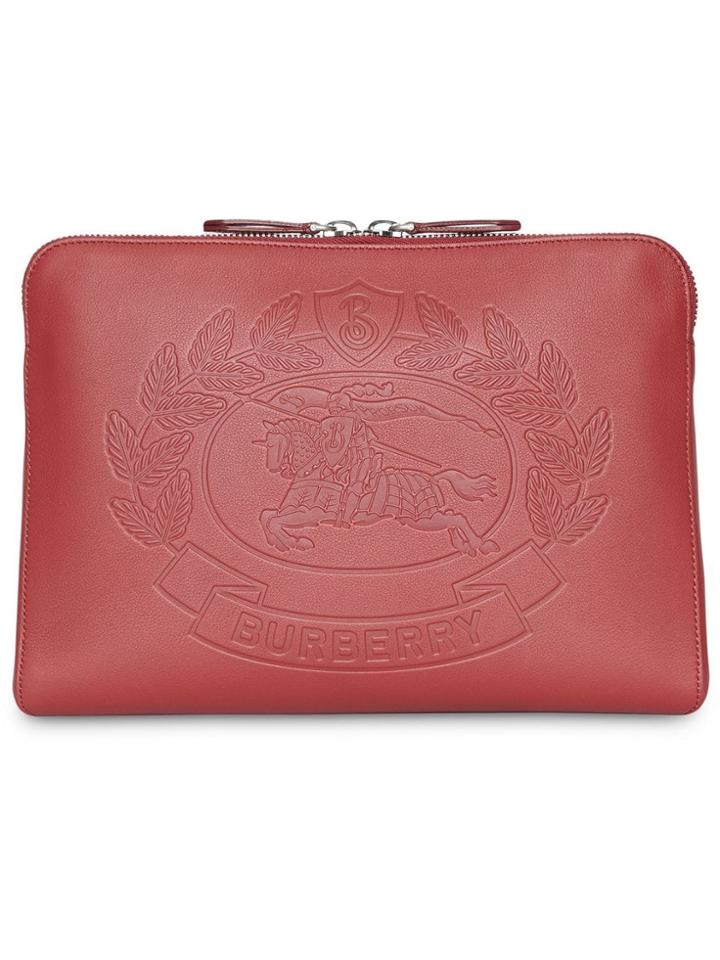 Burberry Embossed Crest Leather Document Case - Red