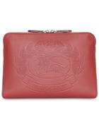 Burberry Embossed Crest Leather Document Case - Red
