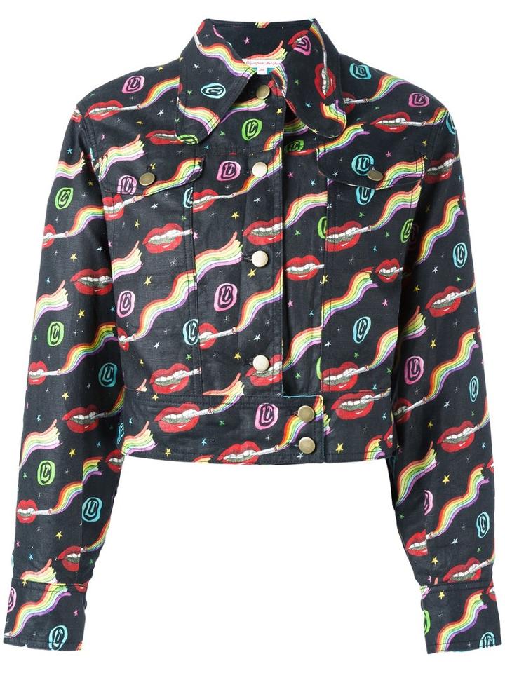 Olympia Le-tan Smoking Lips Print Jacket, Women's, Size: 36, Black, Linen/flax