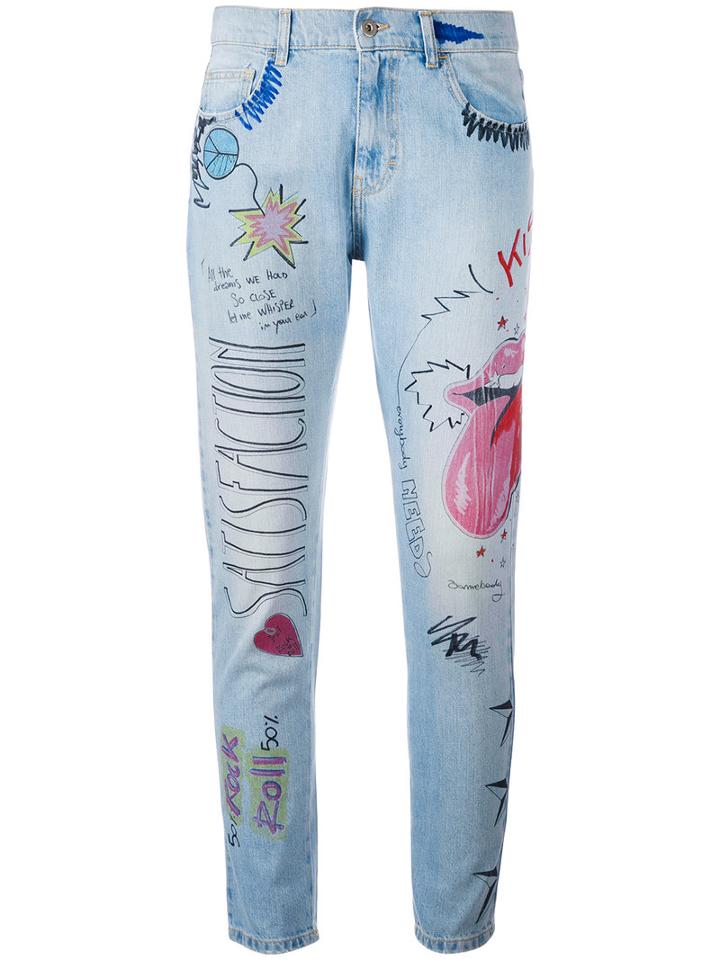P.a.r.o.s.h. - 'stinkfist' Illustrated Jeans - Women - Cotton - M, Blue, Cotton