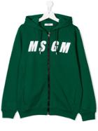 Msgm Kids Teen Logo Print Hoodie - Green