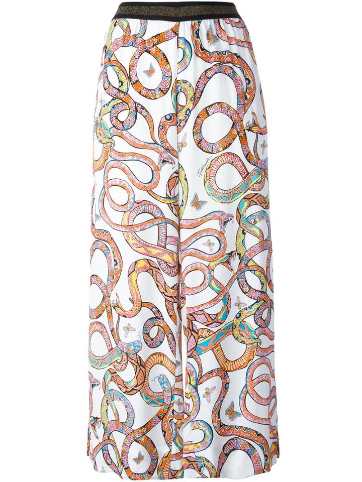 Just Cavalli Printed Cropped Trousers, Women's, Size: 44, White, Viscose