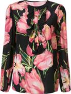 Dolce & Gabbana Tulip Print Ruffled Blouse, Women's, Size: 50, Black, Silk