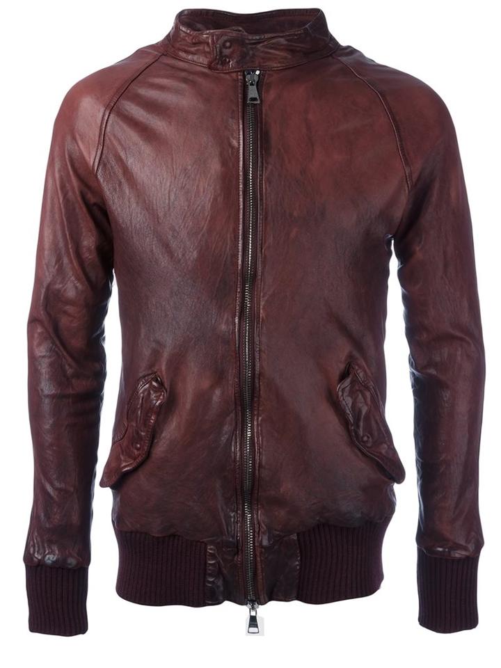 Giorgio Brato Zipped Leather Jacket, Men's, Size: 50, Red, Leather/cotton/polyester/silk