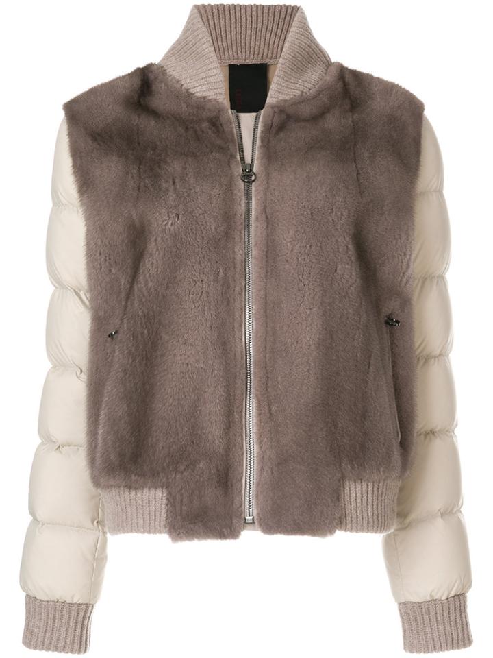 Liska Fur Detail Bomber Jacket - Nude & Neutrals