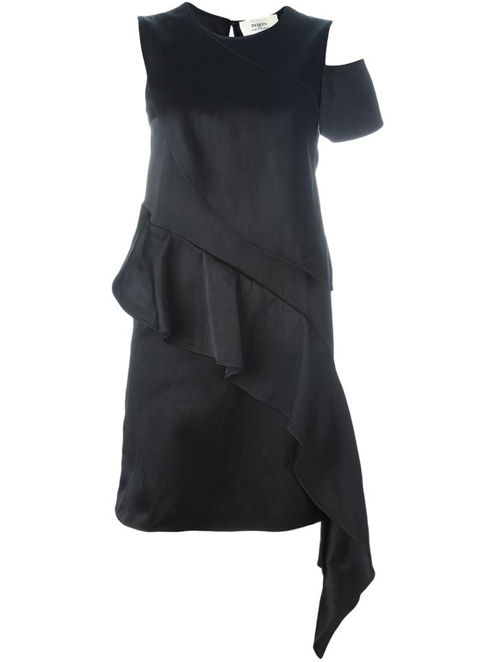 Ports 1961 Ruffle Detail Dress, Women's, Size: 38, Black, Silk/polyimide