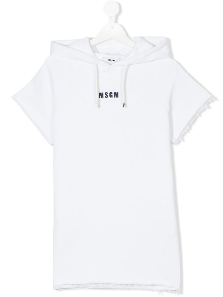 Msgm Kids Logo Hooded T-shirt - White