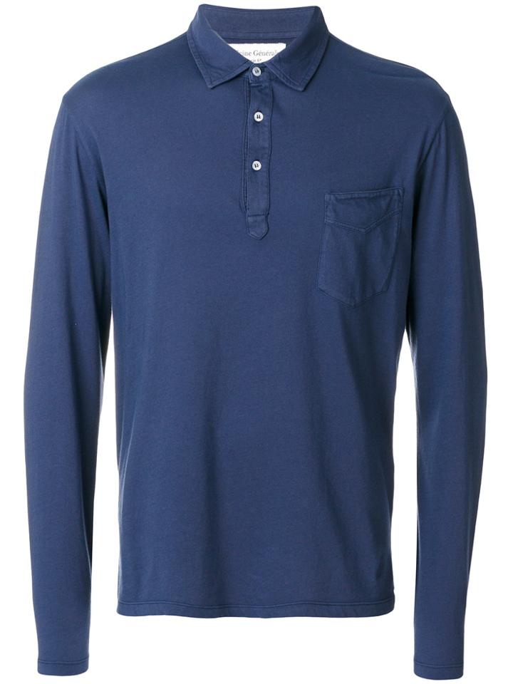 Officine Generale Long Sleeve Polo Shirt - Blue