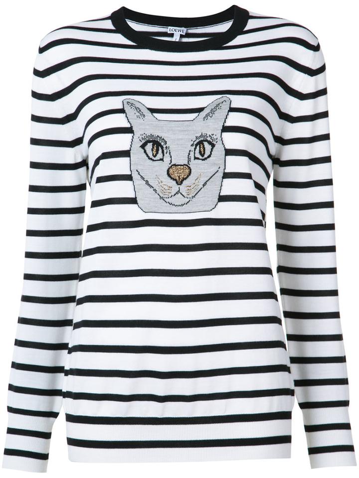 Loewe Cat Stripe Sweater, Women's, Size: Small, White, Viscose/metallic Fibre/wool