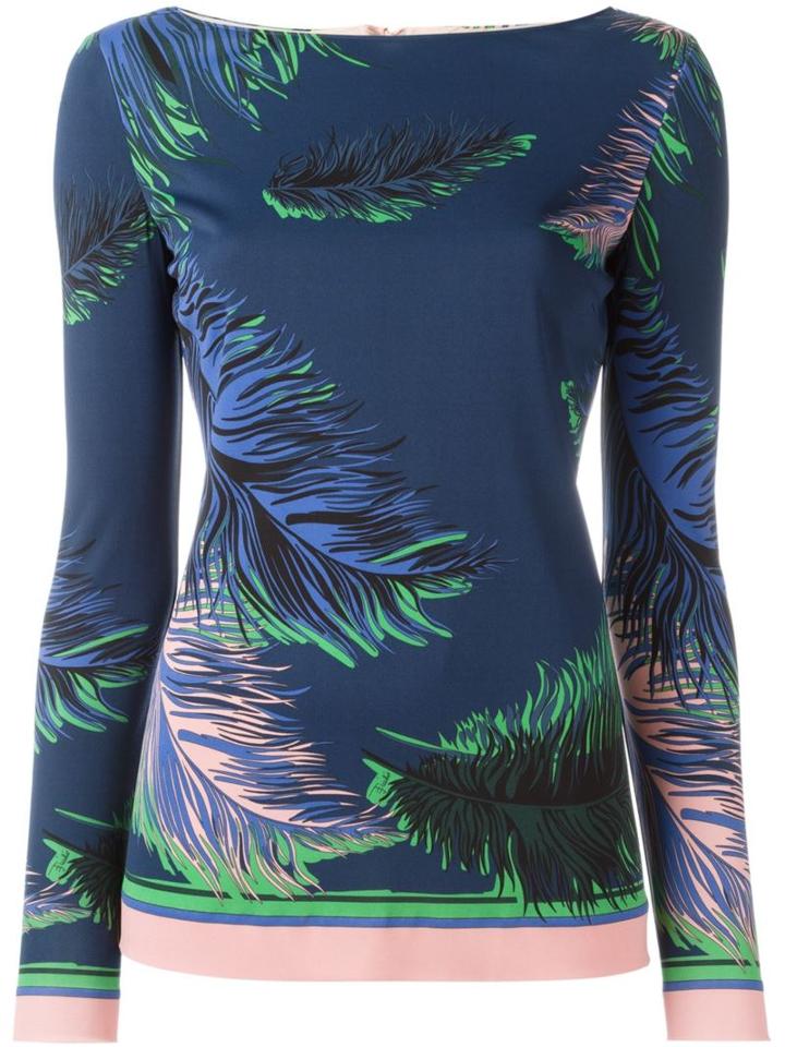 Emilio Pucci Feather Print Blouse, Women's, Size: 44, Blue, Silk/viscose