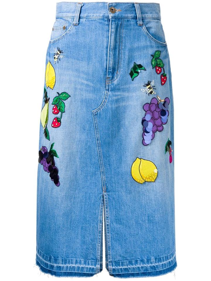 Muveil - Patches Straight Skirt - Women - Cotton - 38, Blue, Cotton