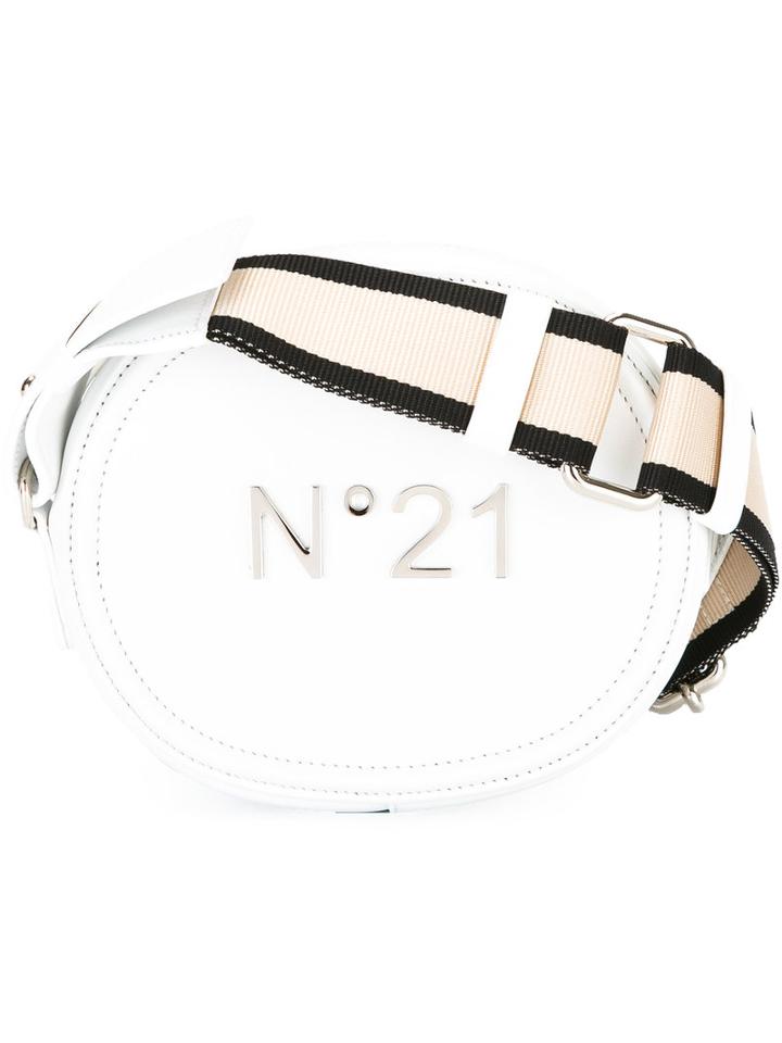 No21 Round Logo Plaque Bag, Women's, White, Leather