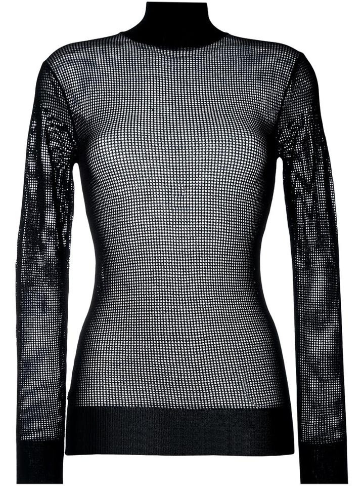 Dkny Roll Neck Mesh Jumper, Women's, Size: Large, Black, Viscose/nylon