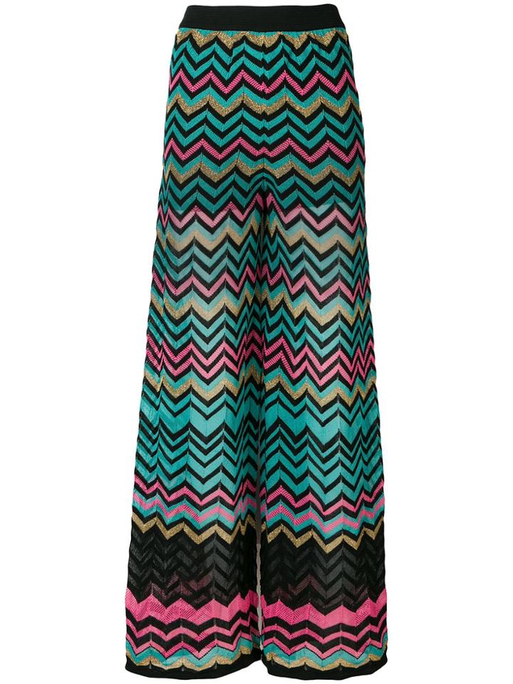 Missoni Zigzag Lurex Knit Wide Leg Trousers - Blue