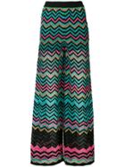 Missoni Zigzag Lurex Knit Wide Leg Trousers - Blue