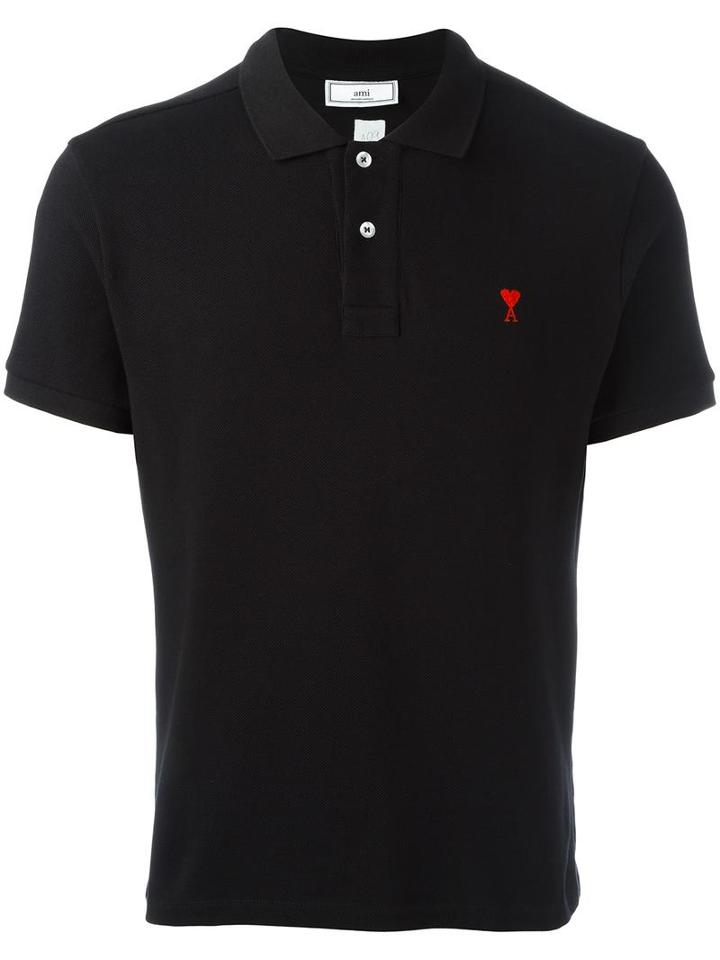 Ami Alexandre Mattiussi Ami De Coeur Polo Shirt, Men's, Size: Small, Black, Cotton