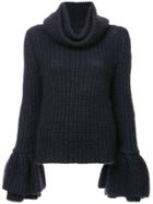 Brandon Maxwell Bell Sleeve Roll Neck Sweater - Blue