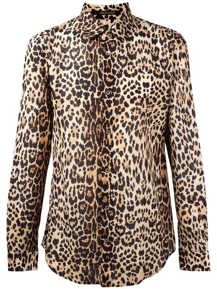 Roberto Cavalli Leopard Print Shirt, Men's, Size: 40, Nude/neutrals, Cotton