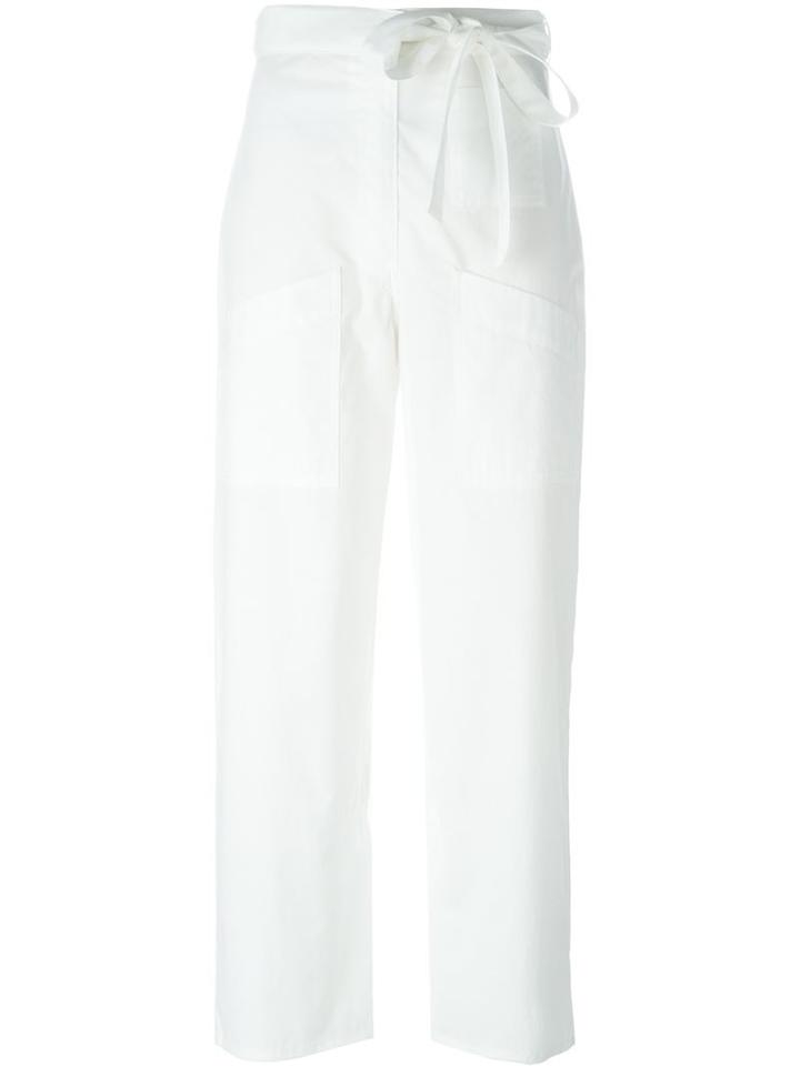 Mm6 Maison Margiela Tie Waist Straight Trousers, Women's, Size: 42, White, Cotton
