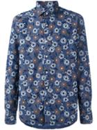 Xacus Floral Print Button-up Shirt, Men's, Size: 39, Blue, Cotton