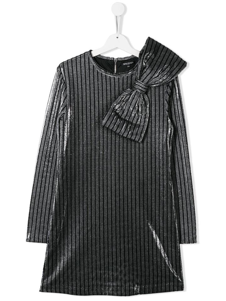 Balmain Kids Oversized Bow Detail Dress - Silver