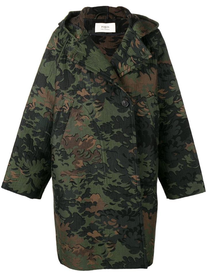 Ports 1961 Camouflage Print Coat - Green