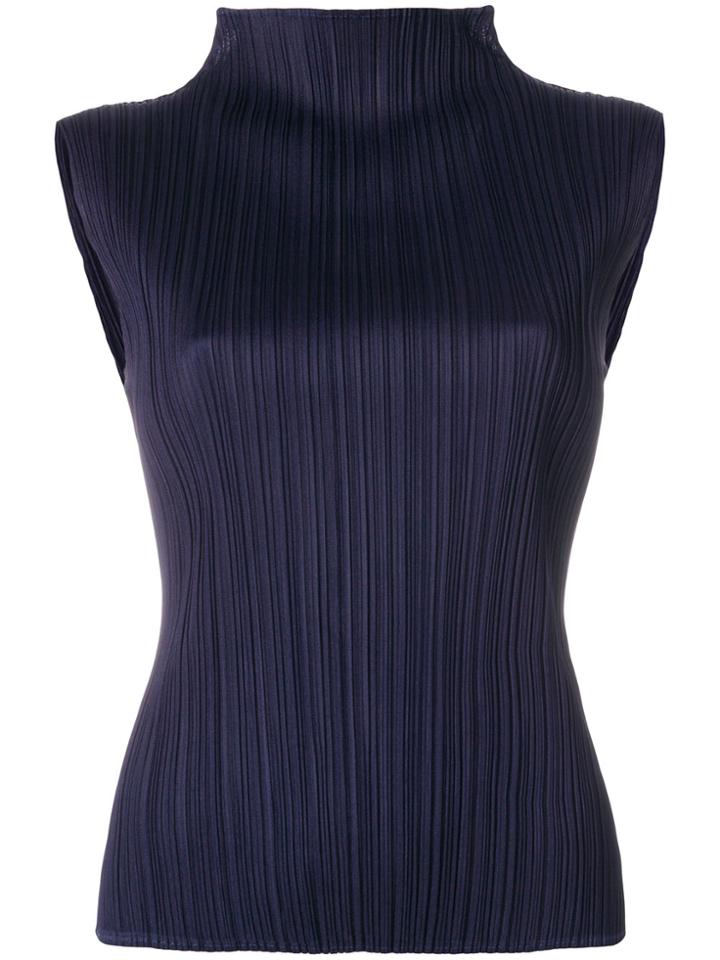 Pleats Please By Issey Miyake Corrugated Designer Blouse - Blue