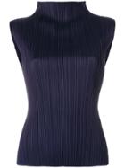 Pleats Please By Issey Miyake Corrugated Designer Blouse - Blue