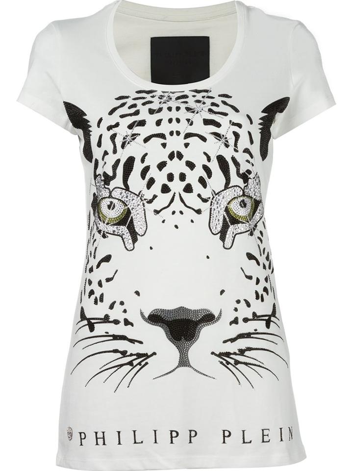 Philipp Plein 'leopard Eyes' T-shirt, Women's, Size: Medium, White, Cotton