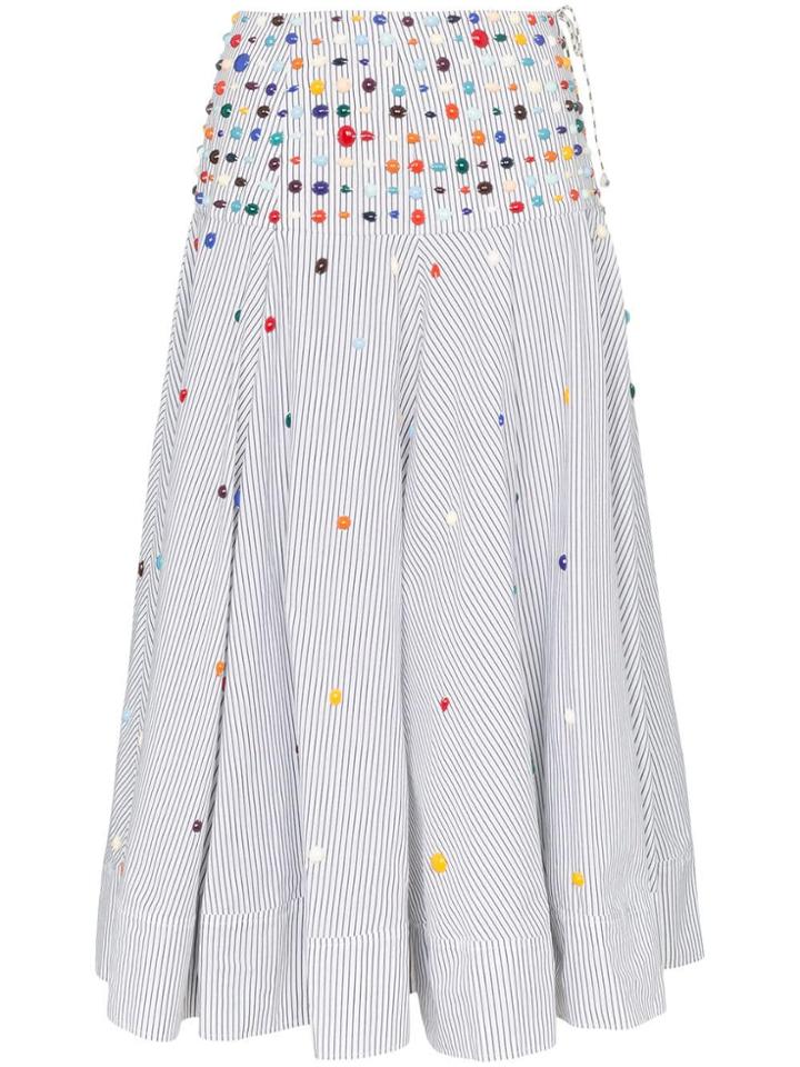 Rosie Assoulin Bead-embellished Striped Skirt - White