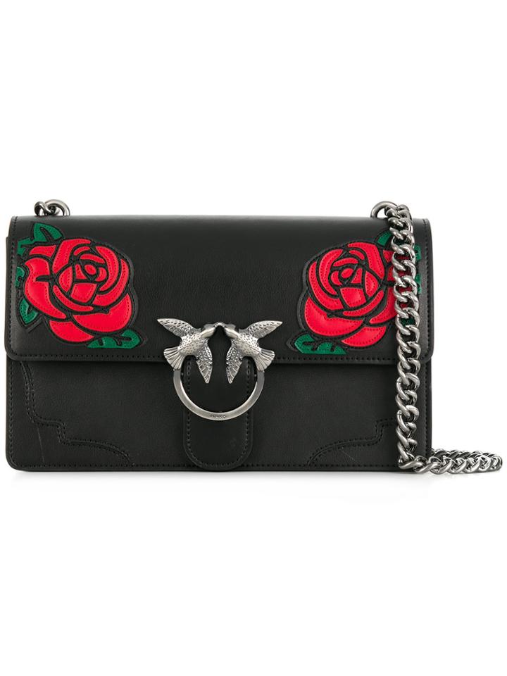 Pinko Floral Embroidered Shoulder Bag - Black