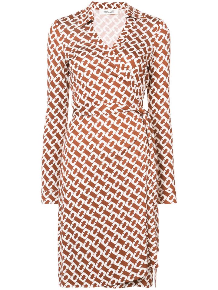 Dvf Diane Von Furstenberg Chain Print Wrap Dress - Brown