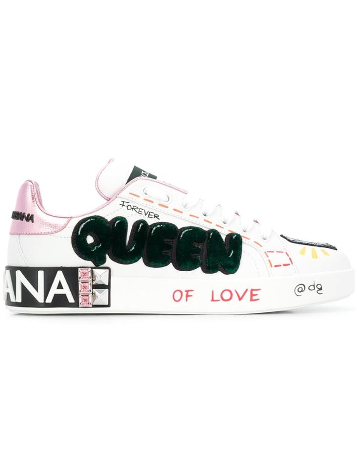 Dolce & Gabbana Queen Appliqué Sneakers - White