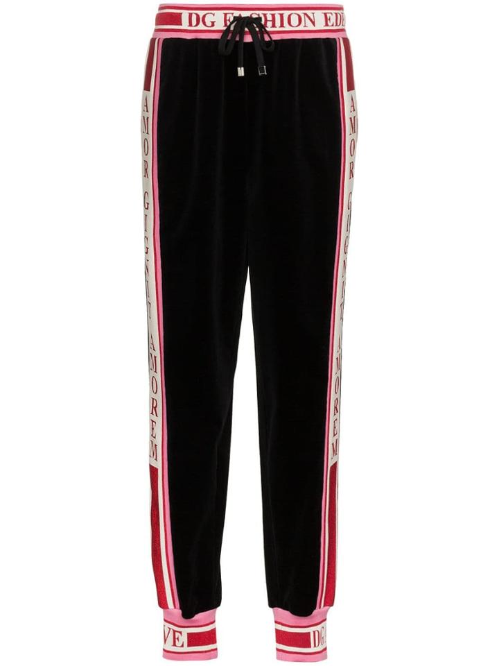 Dolce & Gabbana Metallic Logo Stripe Velvet Trackies - Black