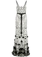 Marchesa Notte 3d Floral Feather Gown - White