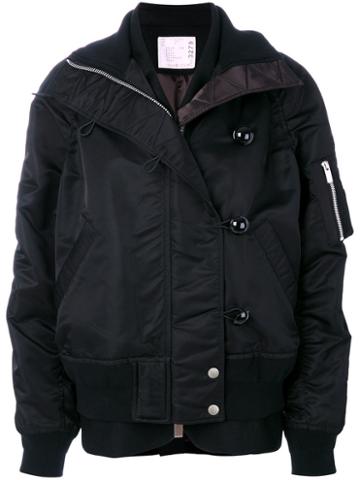 Sacai - Nylon Bomber Jacket - Women - Nylon/wool - 3, Black, Nylon/wool
