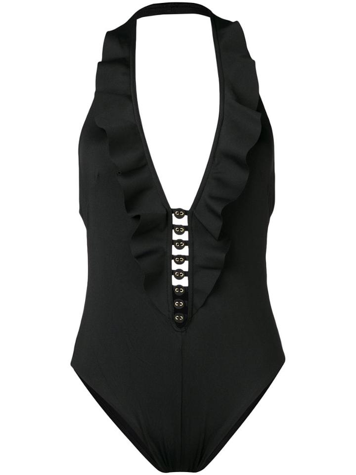 Zimmermann Juniper Halter Tie Button Detailed Swimsuit - Black