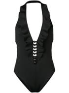 Zimmermann Juniper Halter Tie Button Detailed Swimsuit - Black