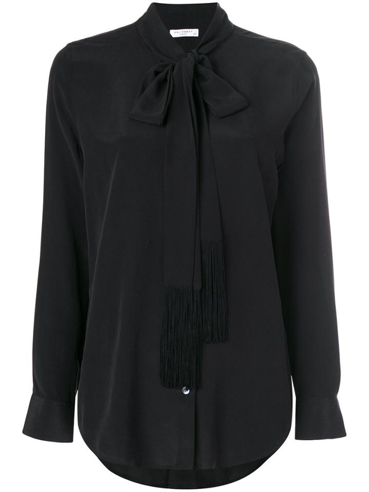 Equipment Tie Neck Blouse With Fringe Detail - Black