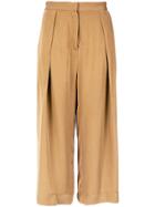Andrea Marques Pleated Cropped Trousers - Brown